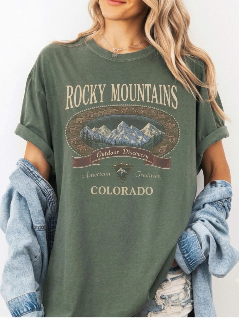 Rocky Mountains Colorado Graphic Tee - Olive Green